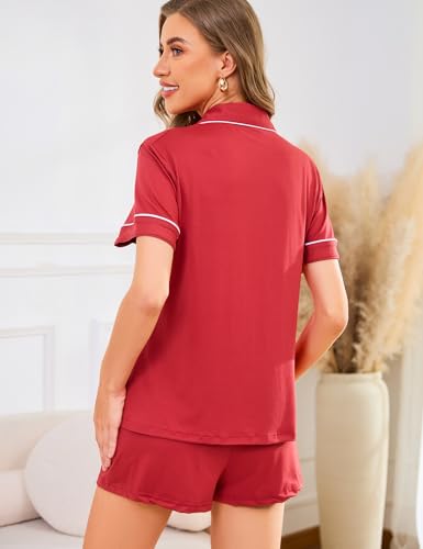 Image of Pajama Set for Women 2 Piece Sleepwear Short Sleeve Button Down Pj