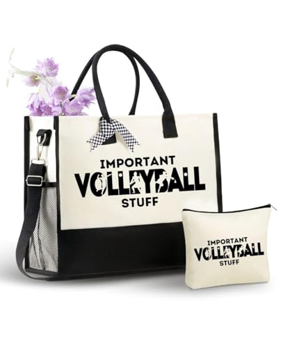 InnoBeta Sacola de lona de presente de vôlei para meninas adolescentes, bolsa de vôlei com fecho de zíper superior para amantes de vôlei, equipe, jogadores na noite da terceira idade, aniversário, dia