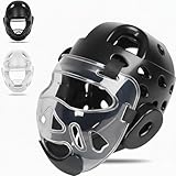 Youth & Adults Taekwondo Headgear – Adjustable MMA Helmet with Removable Face Shield & Ultra-Soft Padding for Kickboxing, Muay Thai, Combat Training (Black, Medium)