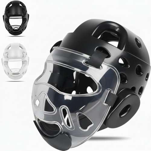 Youth & Adults Taekwondo Headgear – Adjustable MMA Helmet with Removable Face Shield & Ultra-Soft Padding for Kickboxing, Muay Thai, Combat Training (Black, Large)