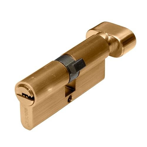 MICEL - 13156 - Cilindro de Seguridad con Pomo, Perfil Europeo, con Leva Larga, centrado 40 x 40 mm, Acabado en latón, Color dorado, 80 x 17 x 33 mm