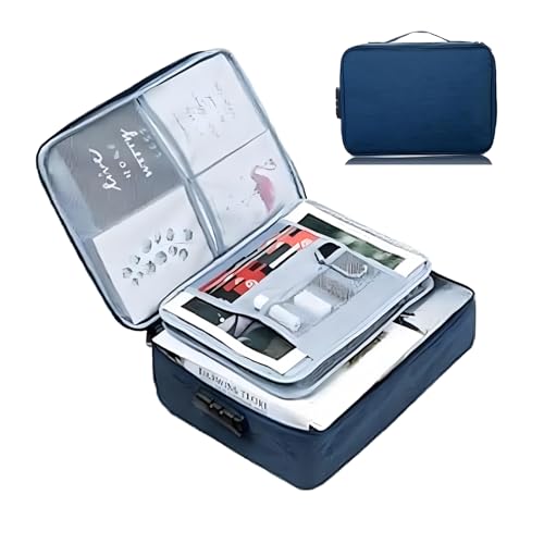 Dokumententasche mit Schloss, Dokumentenmappe mit 7 Fächern, Wasserdichtem Fächermappe, Kleine Reisetasche Herren Damen, Reisetaschen, Tragbare Aktentasche für Zuhause, Büro, Schließfach (a)