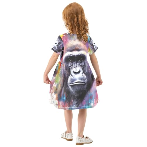 Toddler Dresses for Girls Gorilla Painting Flower Shirt Dress 2t Short Sleeve Little Girl Dress3