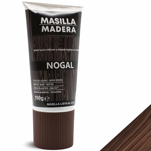 Masilla Madera Nogal, Ideal para rellenar y y reparar madera al interior, Masilla lista al uso, Rellenadora de agujeros, Formato en tubo, Color Nogal, Contiene 150 gramos