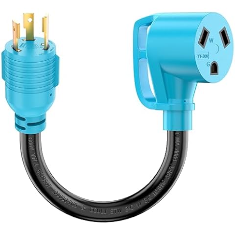 CircleCord 3 Prong 30 Amp Twist Lock Adapter, Generator to RV Adapter Cord with Grip Handle, L5-30P Twist Lock Male to TT-30R Female, Heavy Duty STW 10 AWG for Generator to RV Trailer Camper Cover