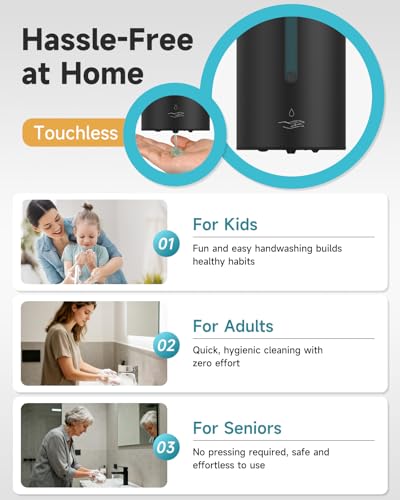 Image of AIKE Automatic Liquid Soap Dispenser,25oz Capacity for Bathroom,Matteblack | No-Drill and Screw Wall Mount Install Design for Space-Saving,4*AA batteries(Not Included) Ensure Long Standby,Model AK1205E