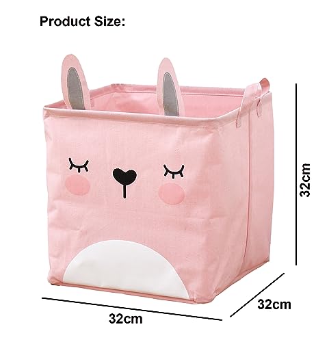 Image of House of Quirk Cotton Collapsible Square Storage Baskets Cute Kids Toys Storage Organiser For Laundry Basket Organizer Home, Bedroom, Dorm, Clothes (Pink)