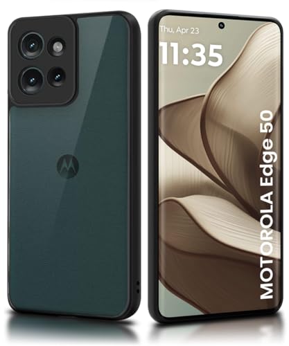 Image of WOW IMAGINE Shockproof Hybrid Back Cover for Motorola Moto Edge 50 5G | Hard Slim fit Back Case | PC & TPU | Clear Transparent Case - Black