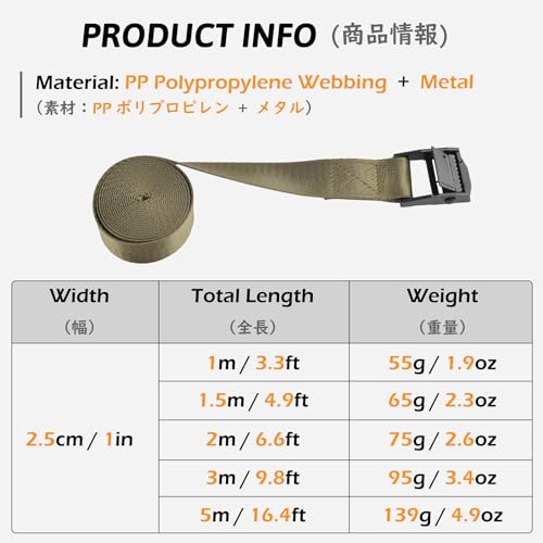 Image of TRIWONDER Cinch Tie Down Straps Cam Buckle Lashing Strap Nylon Small Ratchet Heavy Duty Belts for Packing Cargo Battery Bike Car Roof Rack Kayak Truck (Green - 2 Packs, 16.4 FT)