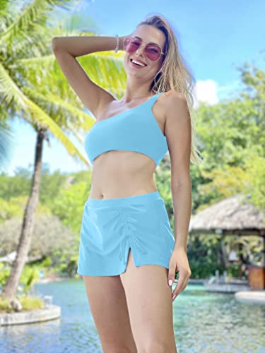 Image of REKITA Women Swim Skirt Solid Color Waistband Skort Bikini Bottom