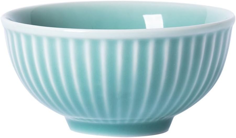 Celadon 4.5 Inch Rice Bowl Glazed Striped Ceramic Hotel Household Tableware Small Soup