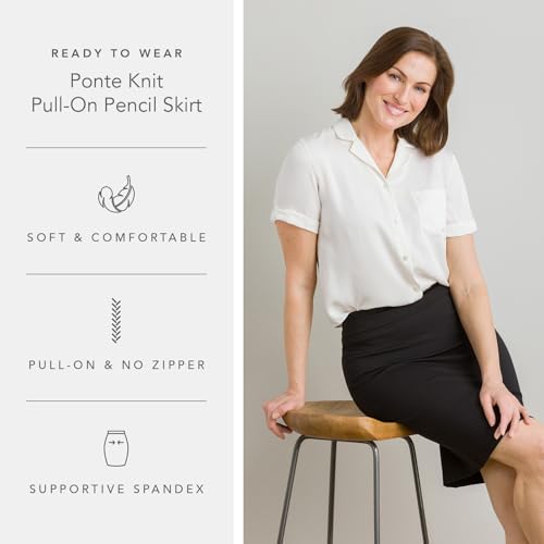 Fishers Finery Women's Ecofabric Ponte Pull On Stretch Above Knee Classic Pencil Skirt, Fitted4
