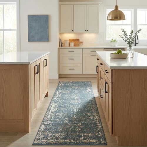 Sofia Collection Area Rug - Casino Runner, Blue/Ivory