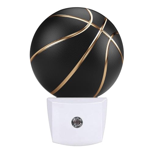 Image of Basketball Night Light Sport Ball Night Lights LED Lamp Round Plug into Wall Nightlight with Dusk to Dawn Sensor Home Hallway Stairway Kitchen Decor