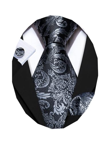 Image of Barry.Wang Paisley Tie Fashion Set Hanky Cufflinks Neckties for Men Woven Silk