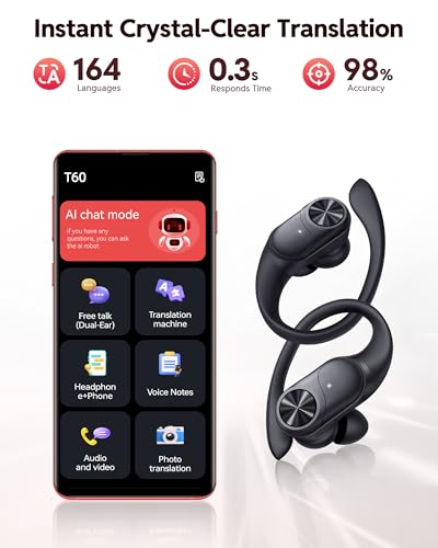 Image of PocBuds Bluetooth Headphones Wireless Earbuds 80hrs Playtime Wireless Charging Case Digital Display Sports Ear Buds with Earhook Deep Bass IPX7 Waterproof Over-Ear Earphones for TV Phone Laptop Black