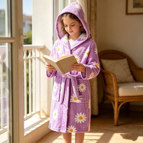 Image of Kids Bathrobe Hooded Plush Fleece Robe for Girls Boys