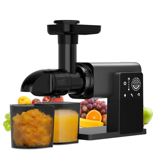 Cold Press Juicer Machines, Slow Masticating Juicers with LED Smart Touch Screen, Professional Extractor for Leafy Greens, Kale & Fibrous Vegetables, 2 Modes & Reverse, BPA-Free
