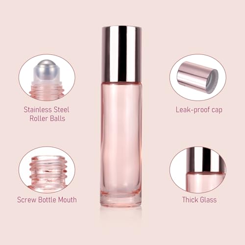Kesell 14-Pack 10ml Glass Roller Bottles for Essential Oils - Travel- Refillable Perfume Bottles with Stainless Steel Roller Balls, Caps - Funnel for Aromatherapy, Perfumes4