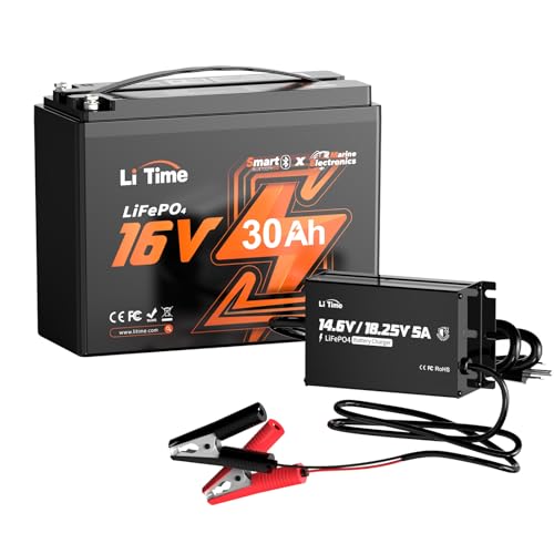 Litime Pro-Level Lithium Fish Finder Battery 16V 30Ah with Charger - LiFePO4 with Bluetooth 5.0 | Perfect for Garmin Livescope Lowrance ActiveTarget Humminbird Mega Live