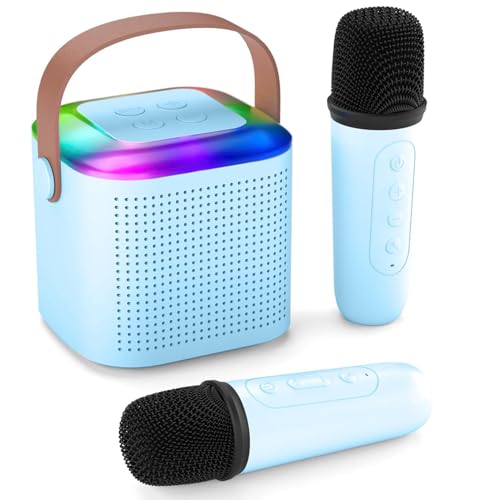 Image of Humble Karaoke Series Mini Bluetooth Wireless Karaoke Speaker with 2 Mics for Home Parties, Singing, Kids | RGB Lights (BT 5.3 /TF Card), and Type-C Charging Port - Sky Blue
