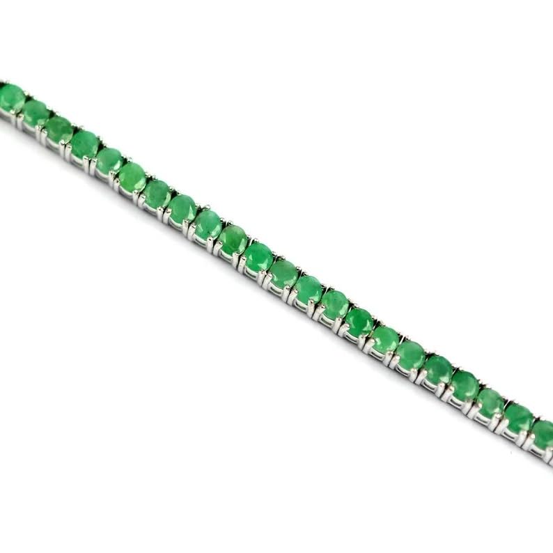 Women's Sterling Silver with 2mm Lab Created Emerald Stones, Classic Design Tennis Bracelet Size - 6 to 83