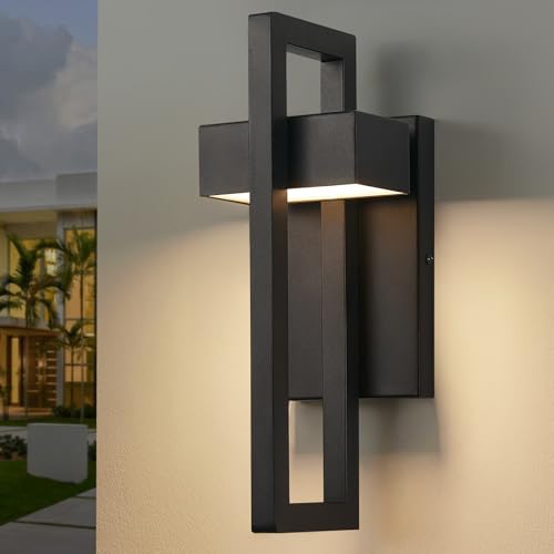 Image of tewei 16.5'' Modern LED Outdoor Wall Sconce, Integrated LED Outdoor Light Fixtures Wall Mount Exterior Lights, Black Front Porch Outside Lighting for House, Backyard, Warm White 3000K, 1 Pack
