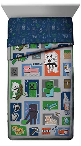 Image of Jay Franco Minecraft 7pc Full Bed Set - Includes Comforter, Sheet Set & Decorative Pillow Shams - Features Creeper, Ghost, Zombie & Enderman Characters | Zombie Enderman, Bed in a Bag, Comforter Sheets Shams Pillowcases, Official Product, Microfiber, Machine Washable, Boys Gift