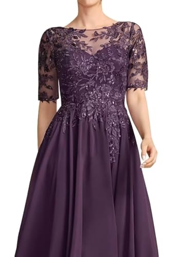 Mother of The Bride Dresses for Wedding Lace Appliques Chiffon Short Sleeve Mother of The Groom Dress Ankle Length He60172