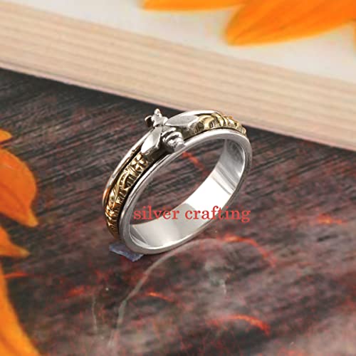 Fly bee Spinner ring Honey Bee Ring Yellow Spinning Band Fidget Spin Ring 925 Sterling Silver Ring Jewelry Bee Spinner3