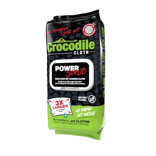 Image of Crocodile Cloth PowerSCRUB - 40 (15 inch x 10 inch) Heavy Duty Cleaning Wipes - Dual-Surface Cloths, Moist, Absorbent, & Disposable - Safe on Skin & Multiple Surfaces