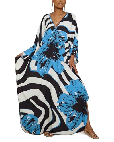 Image of Bsubseach Women Floral Print Kaftan Dresses Plus Size Bathing Suit Cover Up Moo Moos Caftan Beach Dress for Swimwear Summer