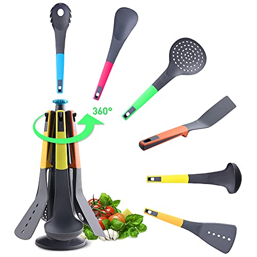 Kitchen Gadgets, Kitchen Utensils Set, Cooking Utensils Set- FASAKA 7Pcs Kitchen Utensils-Utensil Holder, Nylon Cooking Utensils with Rotating Kitchen Utensil Holder,Non-Stick Heat Resistant BPA Free