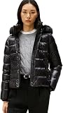 Tommy Hilfiger Damen Pufferjacke Gloss Down Slim mit Fellbesatz, Schwarz (Black), XS