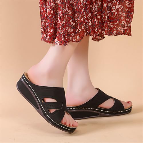 Wedge Sandals for Women Summer Arch Support Orthopedic Sandals, Hollow Open Toe Breathable Slippers Fashion Cross Strap Platform Sandal Slip on Comfortable Slippers2