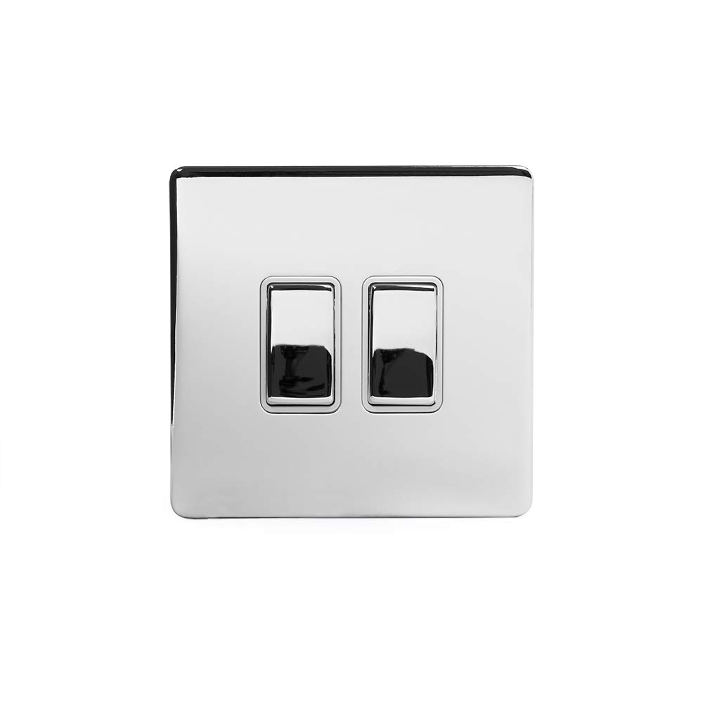 The Soho Lighting Company Polished Chrome Soho Lighting 2 Gang Intermediate Light Switch White Ins 10A Screwless