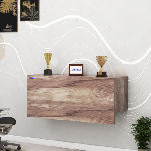 Image of Anikaa EduDesk Wall Mounted Foldable Study Table with Storage Shelves, Floating Wall Desk for Home Office, Laptop & Computer Desk, Engineered Wood, Space-Saving Fold-Down Workstation (DIY Assemble).