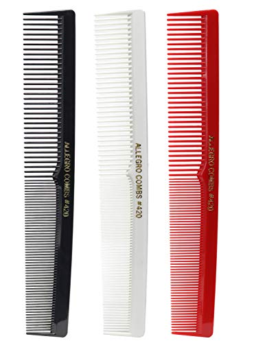 Allegro Combs 420 Hair combs Barber Comb Comb Set Hair Cutting Combs Pocket Comb Combs for Hair Stylist Styling Comb Black Red and white Combs 3 pk.
