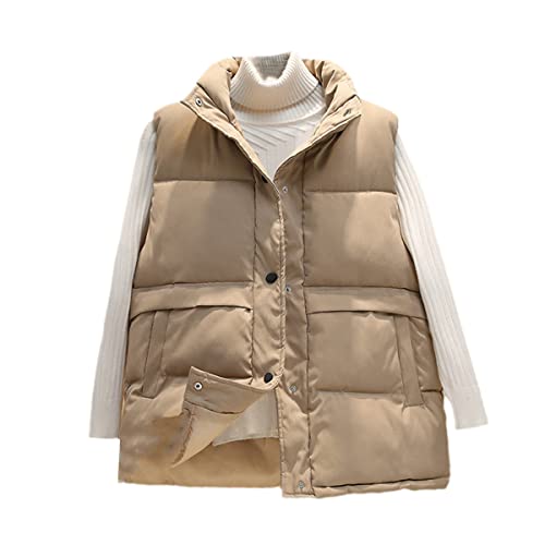 Chaleco acolchado beige para mujer talla M chaqueta sin mangas de algodón estilo coreano