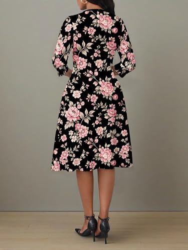 Image of PinkPatty Women's Casual 3 /4 Sleeve Midi Dresses Fit and Flare Church Work Dress with Pockets