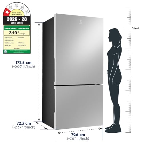 Image of Electrolux 496L 1 Star Double Door Refrigerator with AI CoolAssist, Bottom Mount Freezer, GreenZone Technology, Cooling 360, Inverter, Frost Free, UltimateTaste 700, EBE5002C-S, Stainless Steel