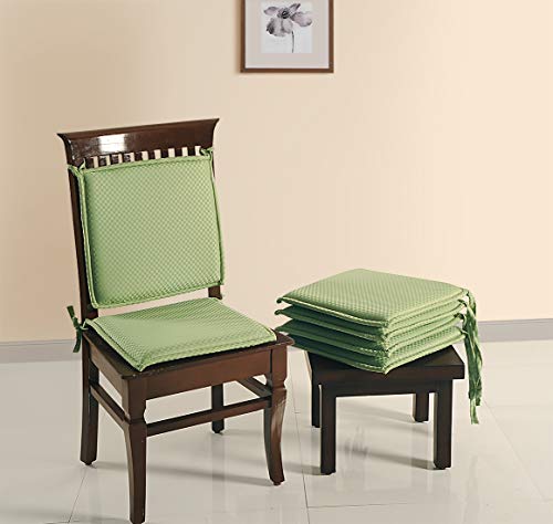 Image of Swayam Pure Cotton Reversible Chair Set Pads with Loops (16'X16') Machine Washable 6 Pcs, Indoor Square Cushion Seat Or Chair Pads for Use for Office, Car, Home, Floor -Green