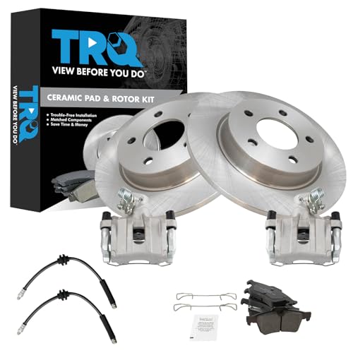 Image of TRQ Rear Brake Pad and Rotor Set Ceramic Rotors Calipers Compatible with 2004-2005 Mazda 3