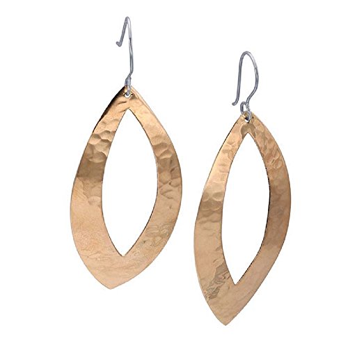 X-Large Copper Hammered Open Marquise Dangling Teardrop Earrings – 50mm Long Hoop Dangle BOHO Jewelry