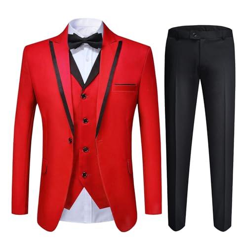 YFFUSHI Men's 3 Piece Suit Slim Fit Notched Lapel One Button Solid Jacket Vest Pants