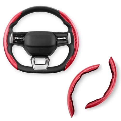 Image of amazon basics Car Steering Wheel Grip | Red | Carbon Fiber | Non Slip | Sweatproof and Anti-skidding