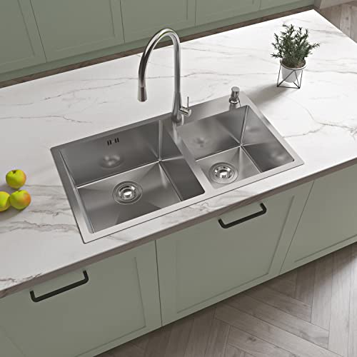 Évier cuisine 78x43x20cm 2 bacs en Inox avec 2 crépines Cover