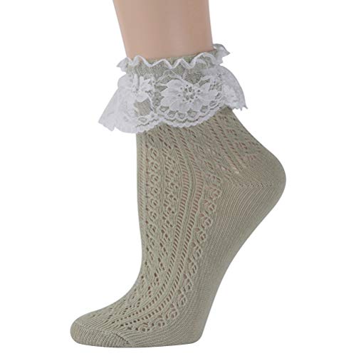 KitNSox Funcat Women's Lace Ruffle Frilly Colorful Floral Cotton Casual Novelty Ankle Socks 4/5/6 Pairs4