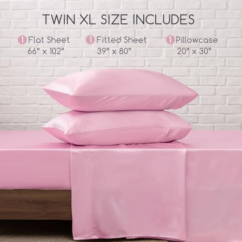 MR&HM Satin Sheets Twin XL Size with Elastic Corner Straps, Pink by MR&HM - Used condition - Image 8