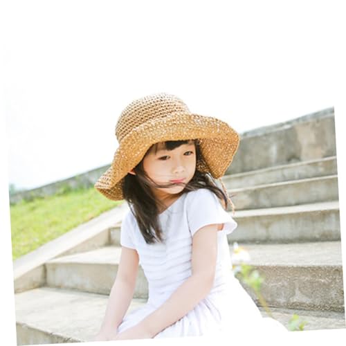 Girls Casual Summer Straw Hats for Boy Girl Uv Protection Beach Cap Bowknot Design Beige for Outdoor Vacations and Fits3